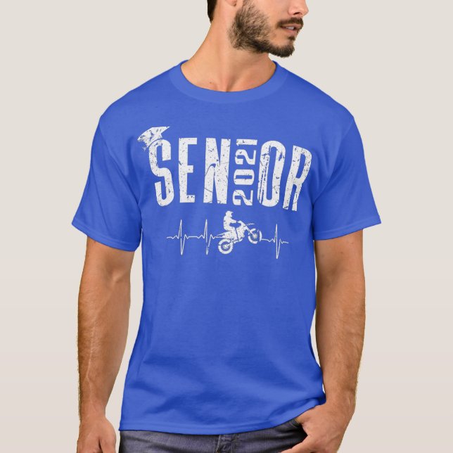 Senior 2021 Motocross Heartbeat  Dirt Bike Retro T-Shirt (Front)
