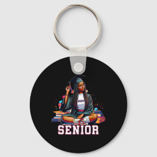 Senior 2024 Black Afro African Woman Graduation Bo Key Ring