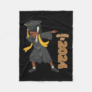 Senior 2024 Graduation African Black Girl Dabbing Fleece Blanket