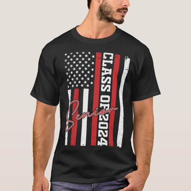 Senior 2024 Graduation Class of 2024 American Flag T-Shirt (Front)