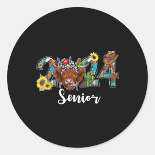Senior 2024 Highland Cow Western Graduation Class Classic Round Sticker