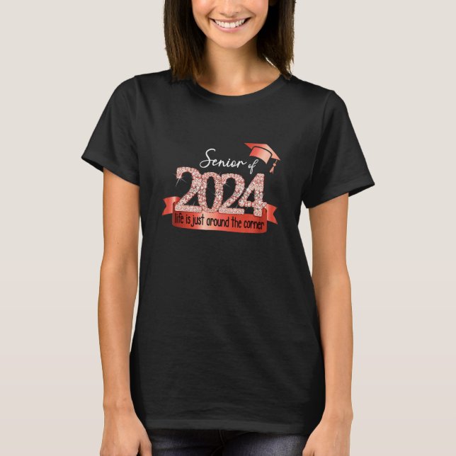 Senior 2024 I Motivational Quote Red Black Party O T-Shirt (Front)