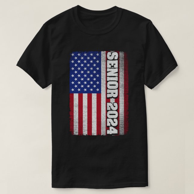 Senior 2024 Usa American Flag Graduation T-Shirt (Design Front)