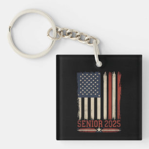 Senior 2025 American Flag USA Graduation Class Of Key Ring