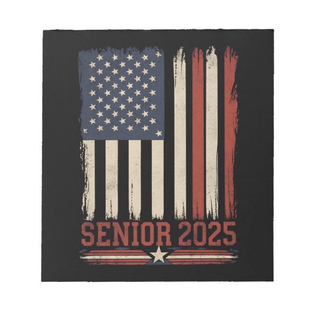 Senior 2025 American Flag USA Graduation Class Of Notepad (Front)
