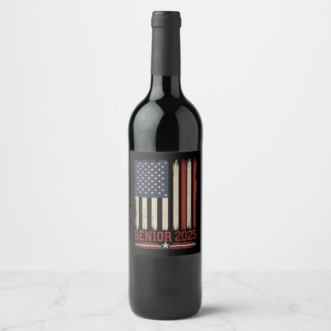 Senior 2025 American Flag USA Graduation Class Of Wine Label (Front)