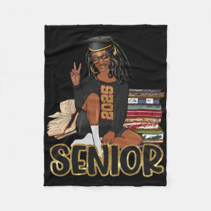 Senior 2025 Cl Of 2025 Graduation Black Girl Afro Fleece Blanket