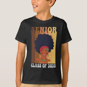 Senior 2025 Class Black Smart Afro Melanin African T-Shirt