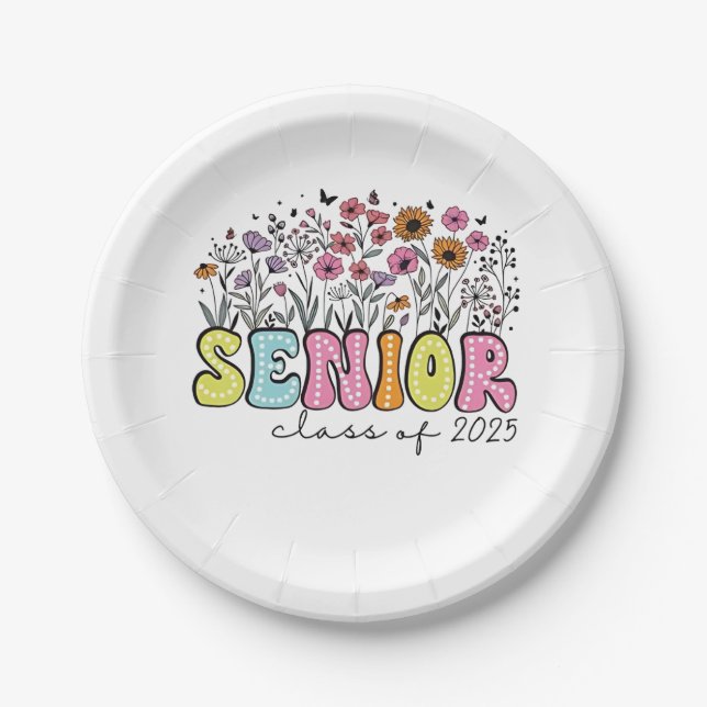 Senior 2025 Class of 2025 Spring Blossom Flowers  Paper Plate (Front)