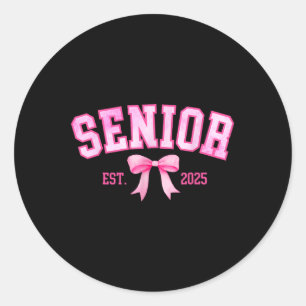 Senior 2025 Coquette Cl Of 2025 Pink Bows Retro Classic Round Sticker