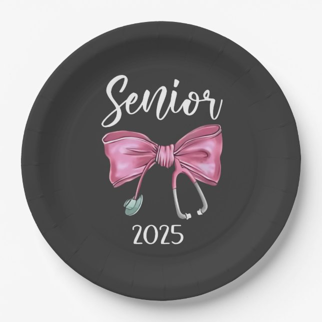 Senior 2025 Coquette Class of 2025 Pink Bows Paper Plate (Front)