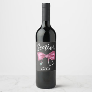 Senior 2025 Coquette Class of 2025 Pink Bows Wine Label