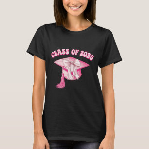 Senior 2025 Pink Coquette Bow Cap Cl Of 2025 Gradu T-Shirt