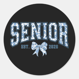 Senior 2026 Chinoiserie Floral Bow Graduation Tee Classic Round Sticker