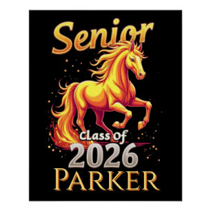 Senior 2026 Class Fire Horse Personalized Glossy Poster