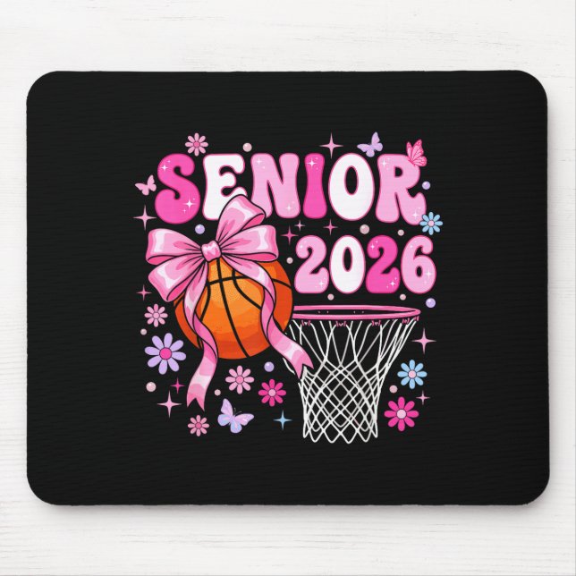 Senior 2026 class of 2026 basketball coquette bow mouse mat (Front)