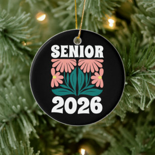 Senior 2026 Custom Retro Groovy Flowers Graduation Ceramic Tree Decoration