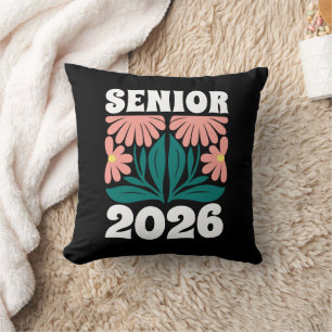 Senior 2026 Custom Retro Groovy Flowers Graduation Cushion