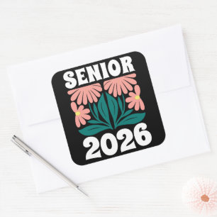 Senior 2026 Custom Retro Groovy Flowers Graduation Square Sticker