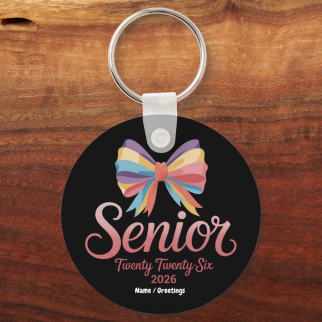 Senior 2026 Cute Rainbow Bow Graduation Coquette Key Ring (Front)