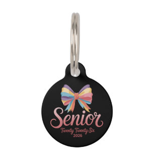 Senior 2026 Cute Rainbow Bow Graduation Coquette Pet Tag