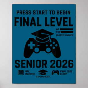 Senior 2026 final level funny gamer graduation 202 poster