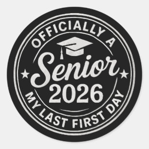 Senior 2026 First Day Stamp Classic Round Sticker