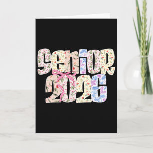 Senior 2026 Pastel Coquette Bow Floral Graduation Card