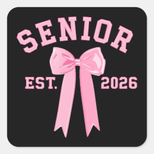 Senior 2026 Pink Bow Square Sticker