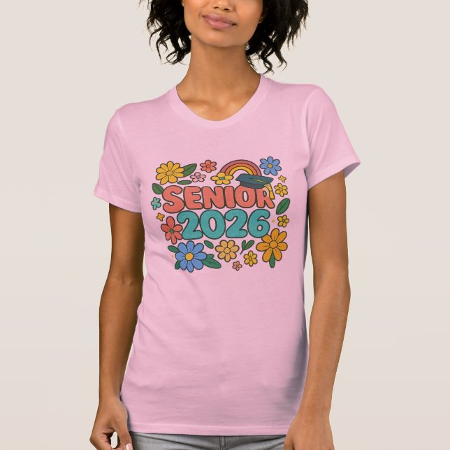 Senior 2026 Retro Rainbow Design T-Shirt (Front)