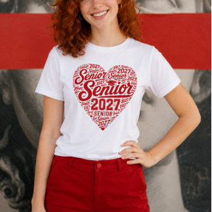 Senior 2027 Graduation Heart Red Typography T-Shirt