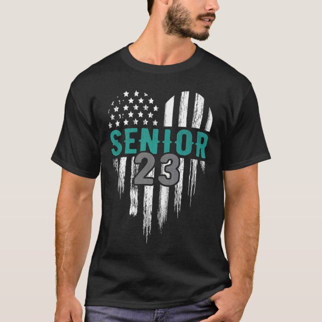 Senior 23 2023 Graduation Graduate American Flag H T-Shirt (Front)