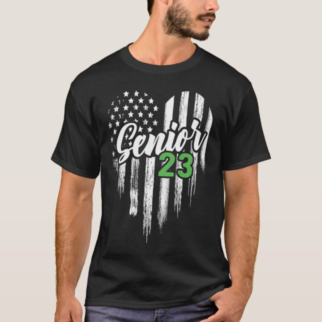 Senior 23 2023 Graduation Graduate American Flag H T-Shirt (Front)