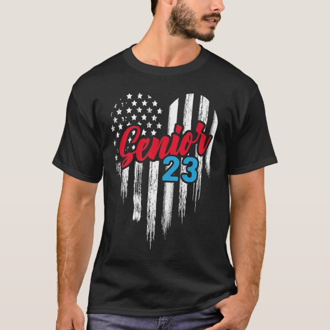 Senior 23 2023 Graduation Graduate American Flag H T-Shirt (Front)