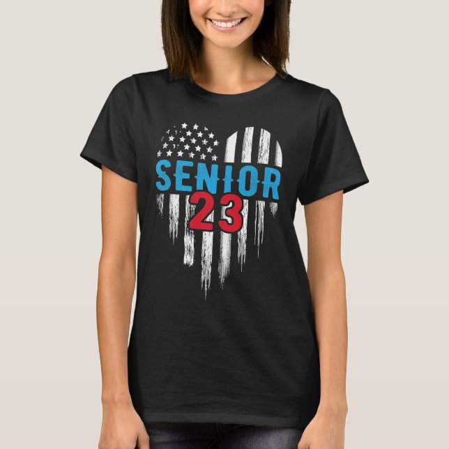 Senior 23 2023 Graduation Graduate American Flag H T-Shirt (Front)