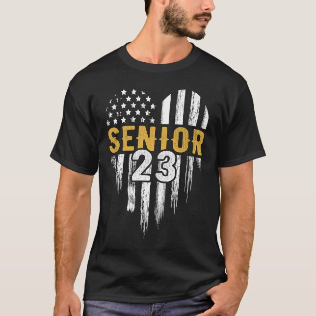 Senior 23 2023 Graduation Graduate American Flag H T-Shirt (Front)