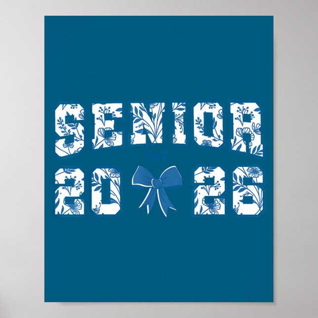 Senior 26 graduation class of 2026 bow blue toile poster (Front)