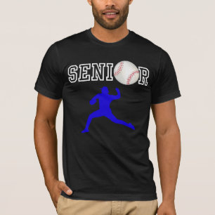 Senior Baseball Pitcher Player Blue Silhouette T-Shirt