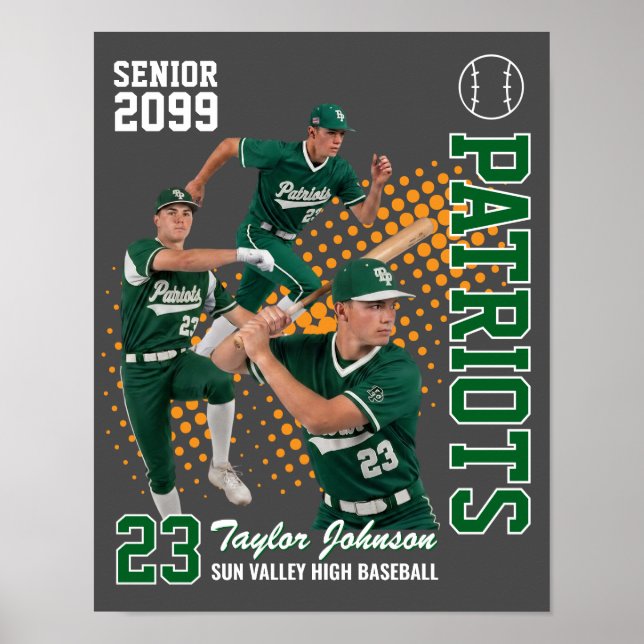 Senior Baseball Player Custom Photo Collage Green Poster (Front)