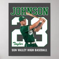 Senior Baseball Player Number Custom Photo Green