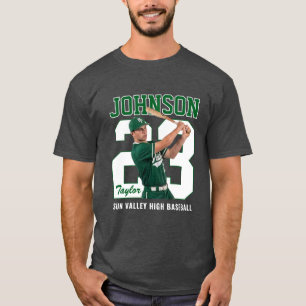 Senior Baseball Player Number Custom Photo Green T-Shirt