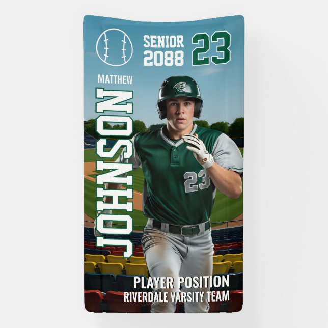 Senior Baseball Player School Team Sports Photo Banner (Vertical)