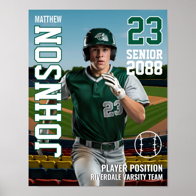 Senior Baseball Player School Team Sports Photo Poster (Front)