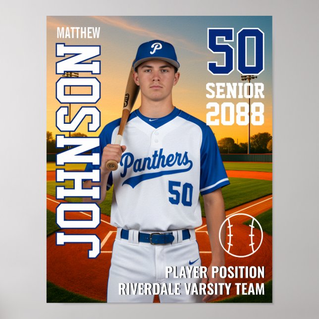 Senior Baseball Team MVP Player Photo Sports Poster (Front)