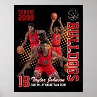 Senior Basketball Player Custom Photo Collage Red