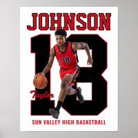 Senior Basketball Player Number Custom Photo Red