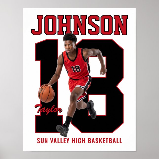 Senior Basketball Player Number Custom Photo Red Poster (Front)