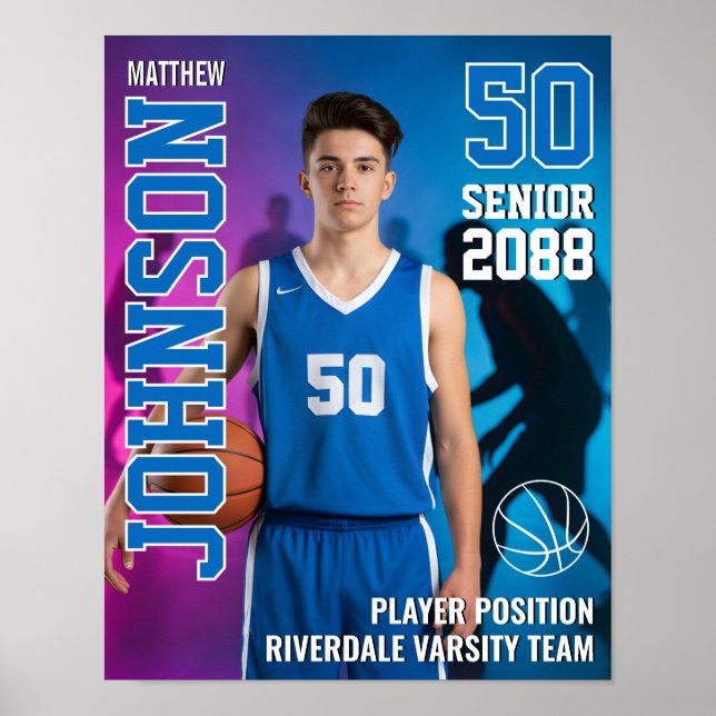 Senior Basketball Player Personalized Photo Sports Poster (Front)