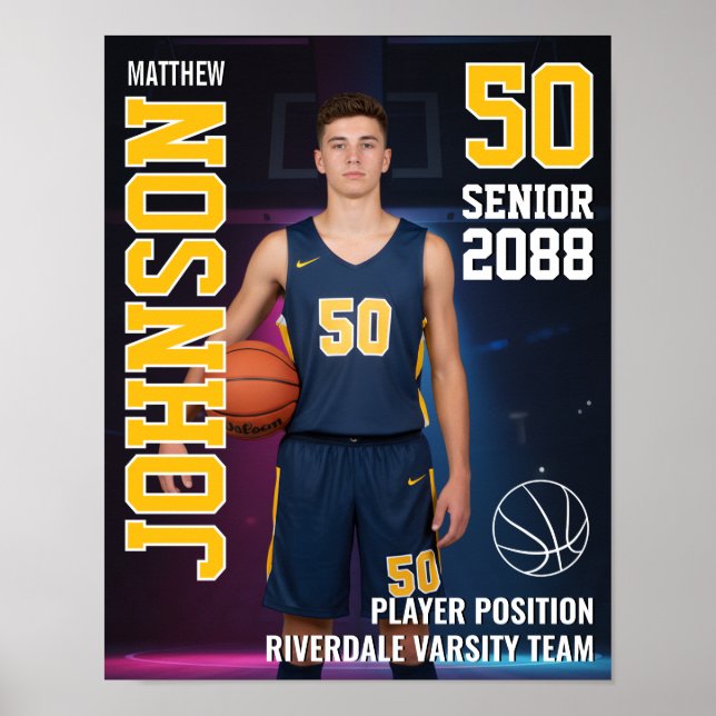 Senior Basketball Player Sports Team Photo Poster (Front)