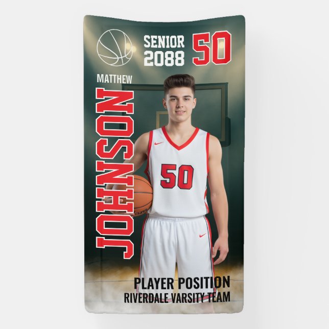 Senior Basketball Team Player Sports Photo Banner (Vertical)